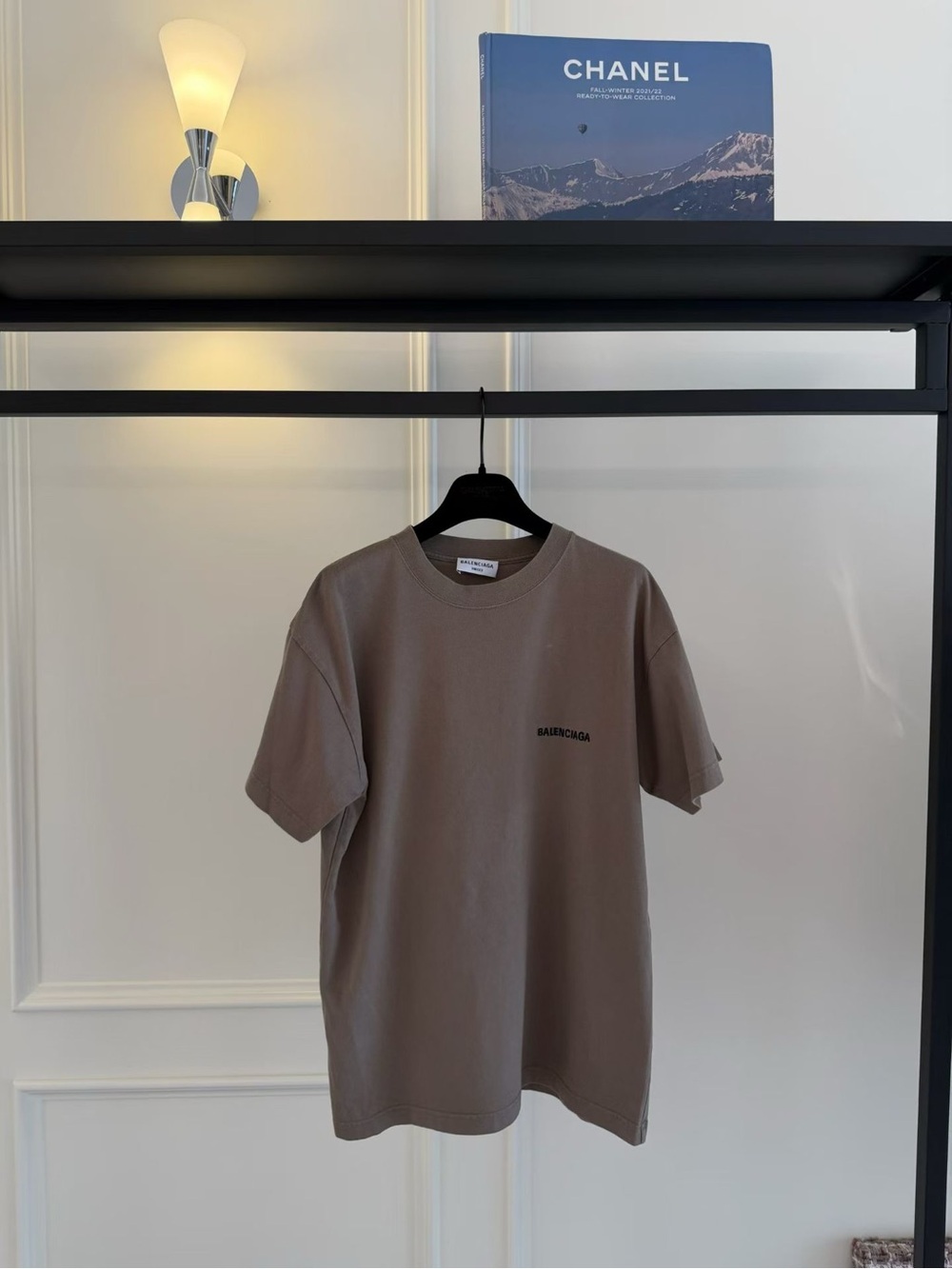 Balenciaga Taupe Crewneck Logo Tee